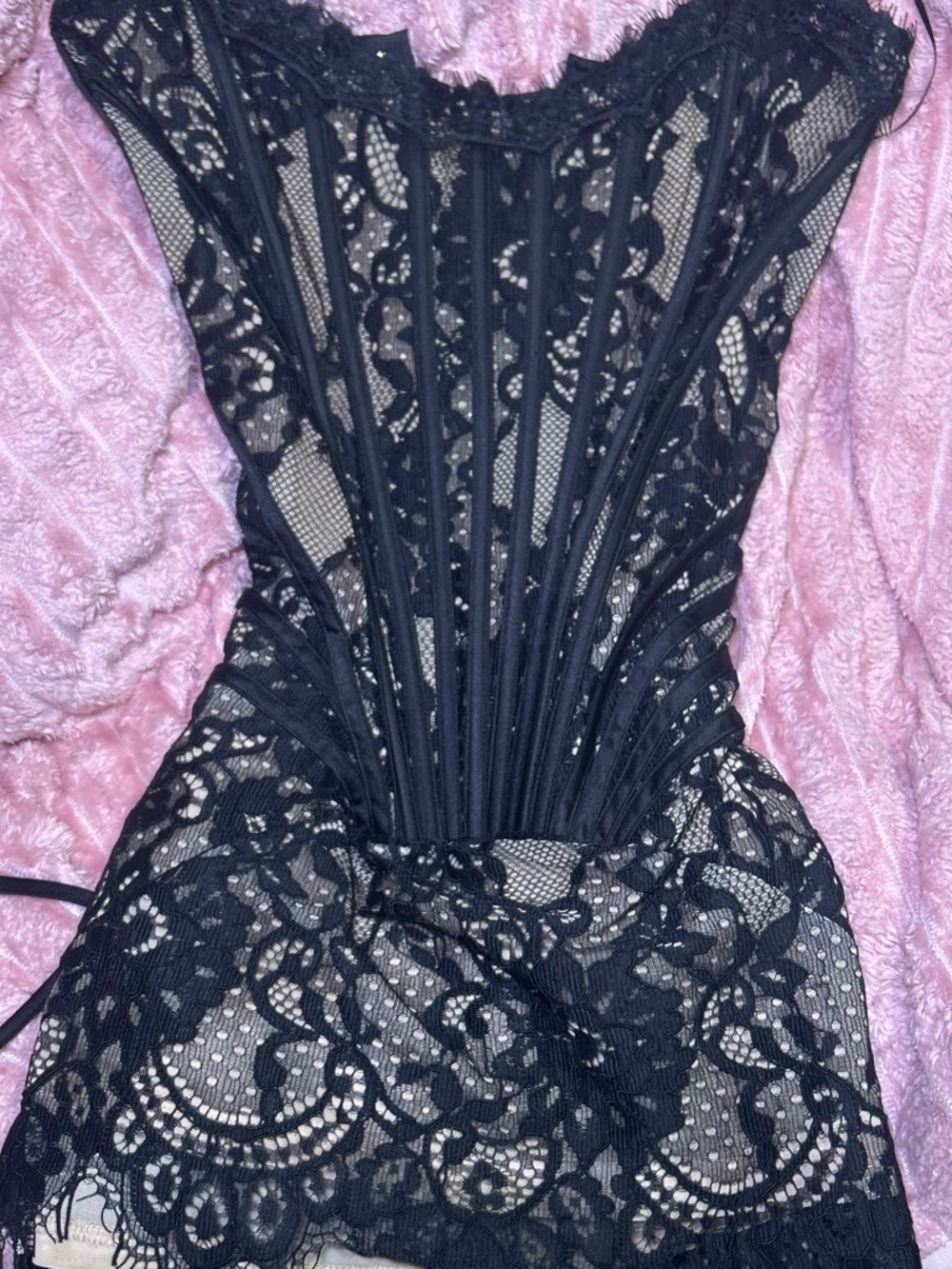 Black Lace Corset Shapewear Dress - Women